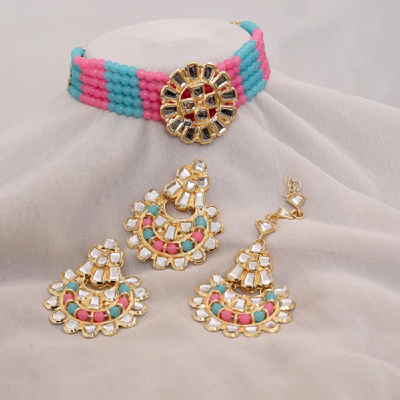 women's layered gold necklaces-Neetu Art Gold Plated Kundan Choker Necklace Set