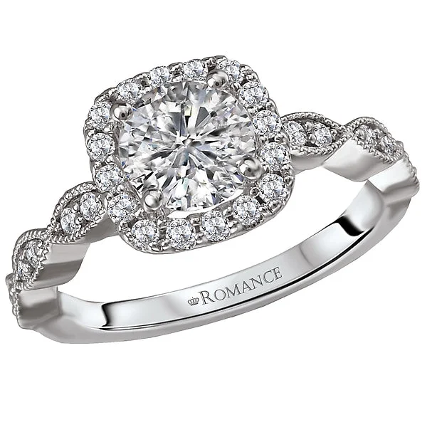 engagement rings with oval diamonds-14K White Gold Romance Collection Halo Semi Mount Wedding Ring.