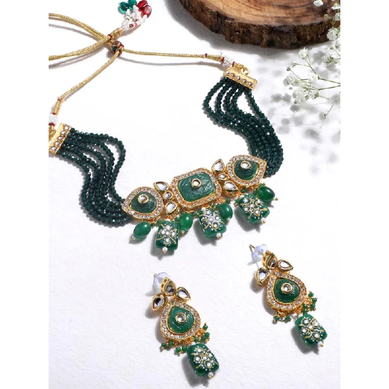 women's aquamarine necklaces-Asmitta Kundan And Beads Choker Necklace Set