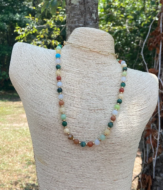 women's heirloom necklaces-Multi-Color Agate Gemstone Necklace