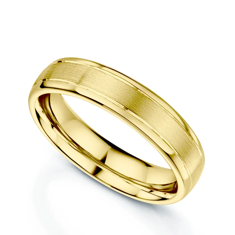 matching engagement and wedding rings-18ct Yellow Gold Matt & Polished Edge Court Wedding Ring