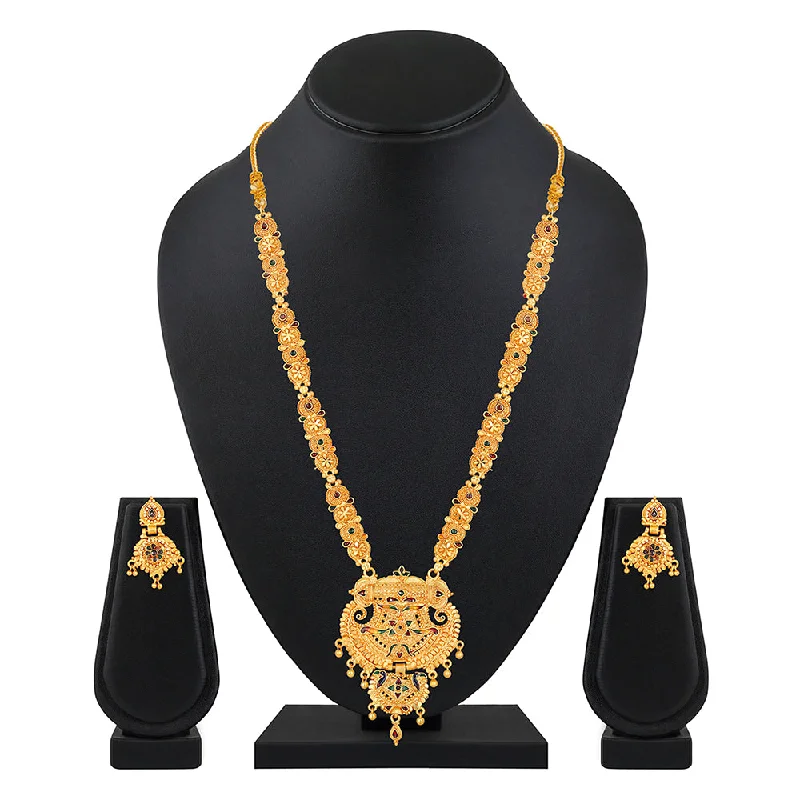 women's unique gemstone necklaces-Mahi Gold Plated Traditional Wedding Necklace Set for Women (NL1108088G)