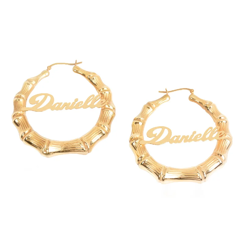 women's luxury earrings-THE BAMBOO NAME HOOPS