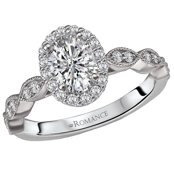 engagement rings with round diamonds-14K White Gold Romance Collection Wedding Ring. Halo Semi Mount Wedding Ring.