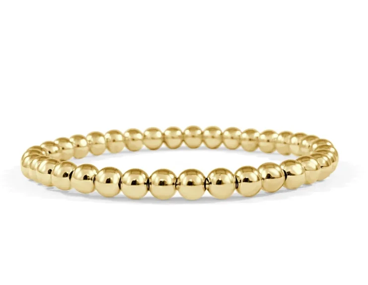 women's pearl bangle bracelets-Gold Large Bead Stretchy Bracelet