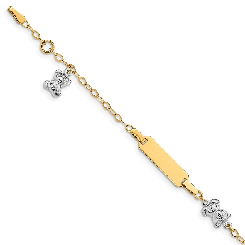 women's high-end bracelets-14KT Two-Tone 5.5-inch Children's Teddy Bear ID Bracelet w/.5-inch Extender