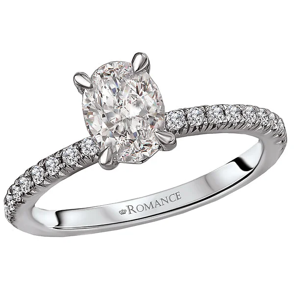 engagement rings for brides-14K White Gold Peg Head Semi-Mount Romance Collection Wedding Ring.