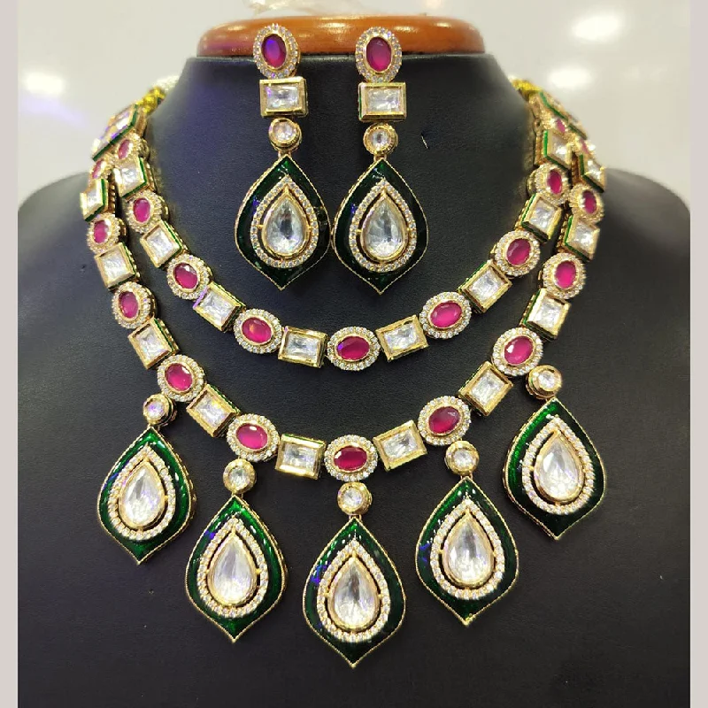 women's wedding anniversary necklaces-Jain Jewellers Gold Plated Kundan Necklace Set