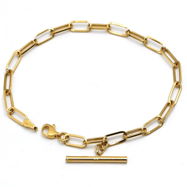 women's statement bangles-Real Gold Paper Clip With Rod Bar Bracelet 1862 (19 C.M) BR1618