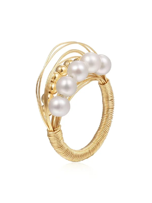 women's gemstone cocktail rings-Geometric Series Three-dimensional Multi-layer Pearl Ring