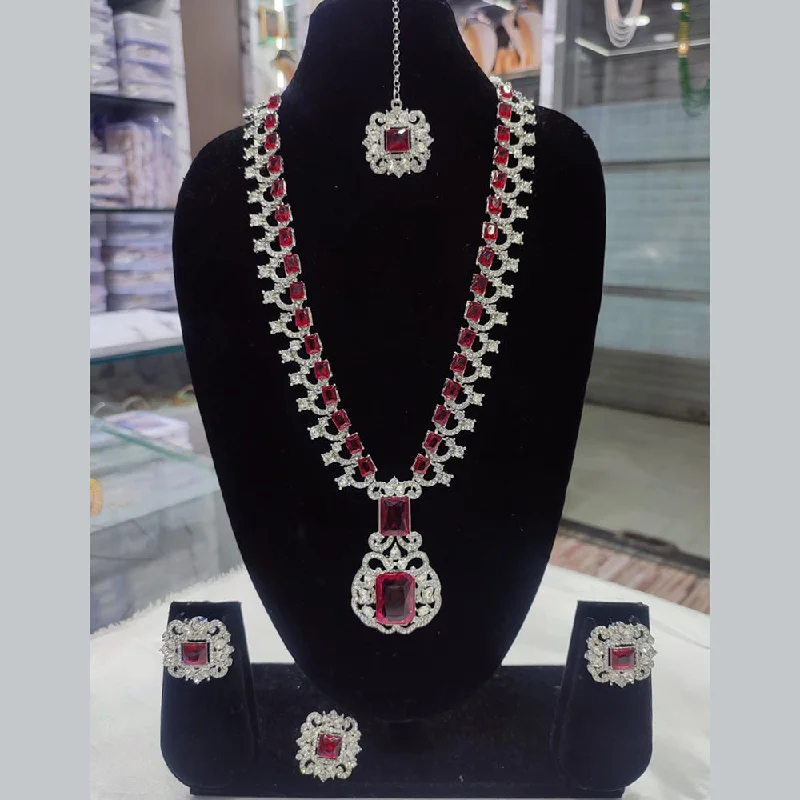 women's statement chain necklaces-Lucentarts Jewellery Silver Plated Austrian Stone Necklace Set