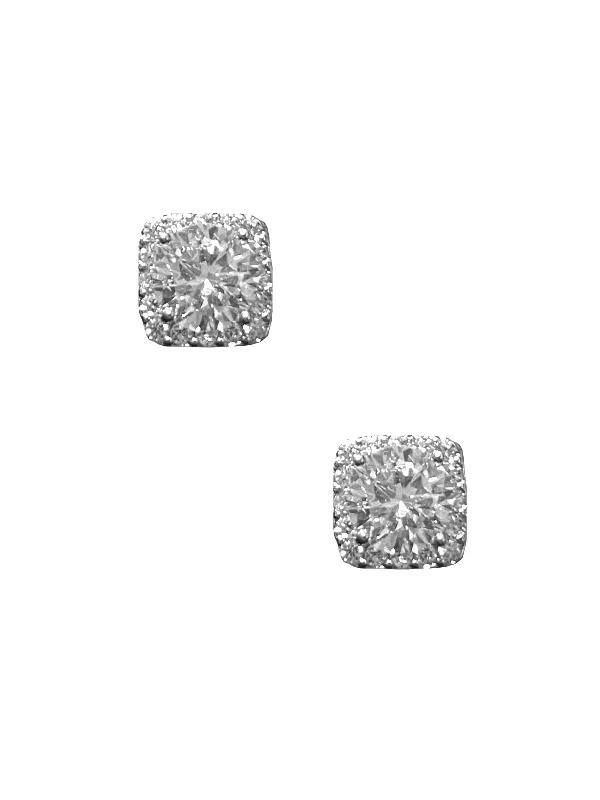 women's ethnic jewelry earrings-Square Pave Studs - Silver