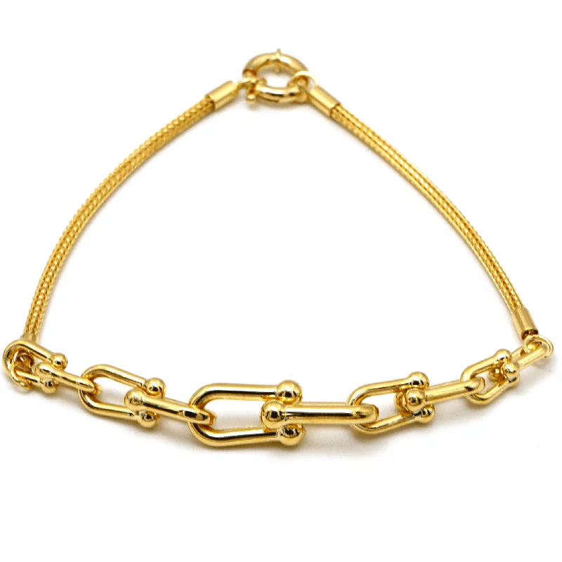 women's unique bangle bracelets-Real Gold GZTF Solid Thick Links Hardware With Round Wheat Solid Chain Bracelet 19 C.M 4865 BR1589