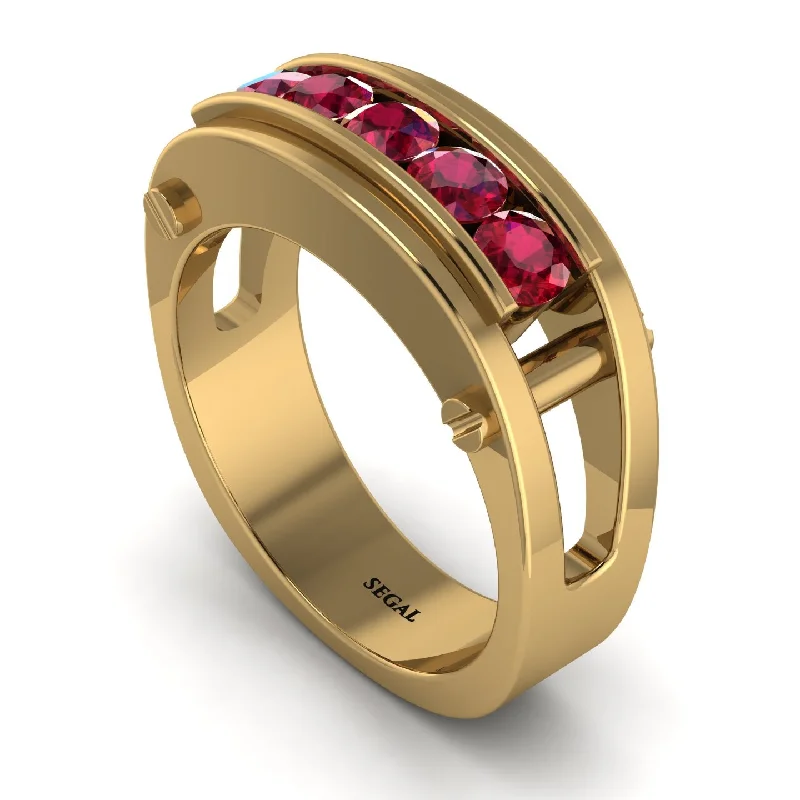 engagement rings with yellow diamonds-Ruby Five-Stone Classic Gold Wedding Ring - Casey No. 10