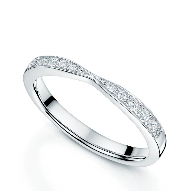 luxury engagement rings-Platinum Diamond Set Shaped Wedding Ring