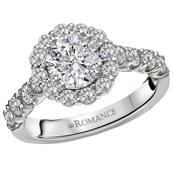 luxurious engagement rings-14K White Gold Halo Semi-Mount Romance Collection Wedding Ring.