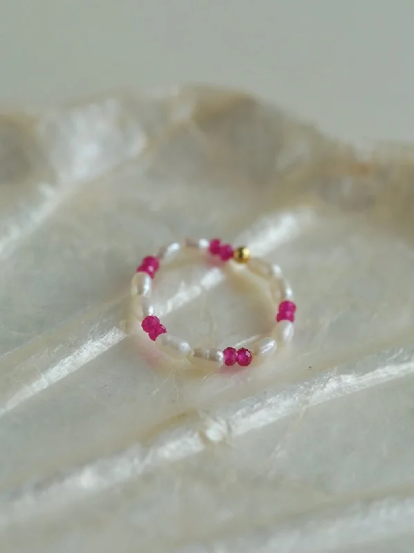 women's silver wedding rings-Mini Pearl and Ruby Rings