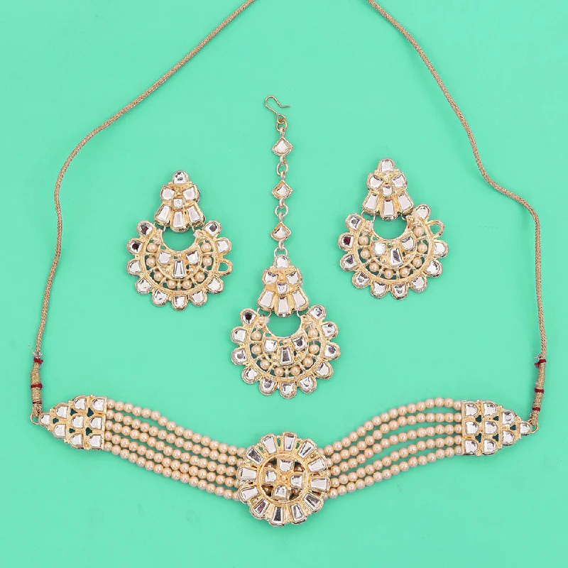 women's luxury necklaces-Neetu Art Gold Plated Kundan Choker Necklace Set