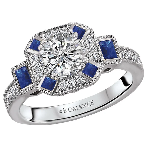 wedding rings with engagement stone-14K White Gold Sapphire and Romance Collection Semi-Mount Wedding Ring.