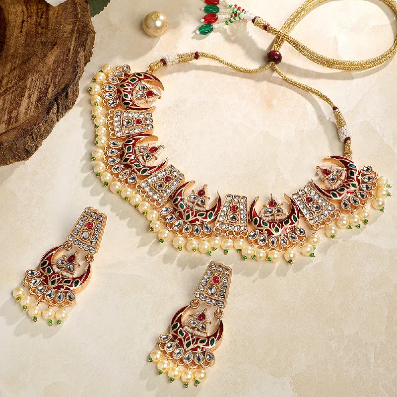 women's animal-shaped necklaces-Asmitta Kundan And Meenakari Necklace Set