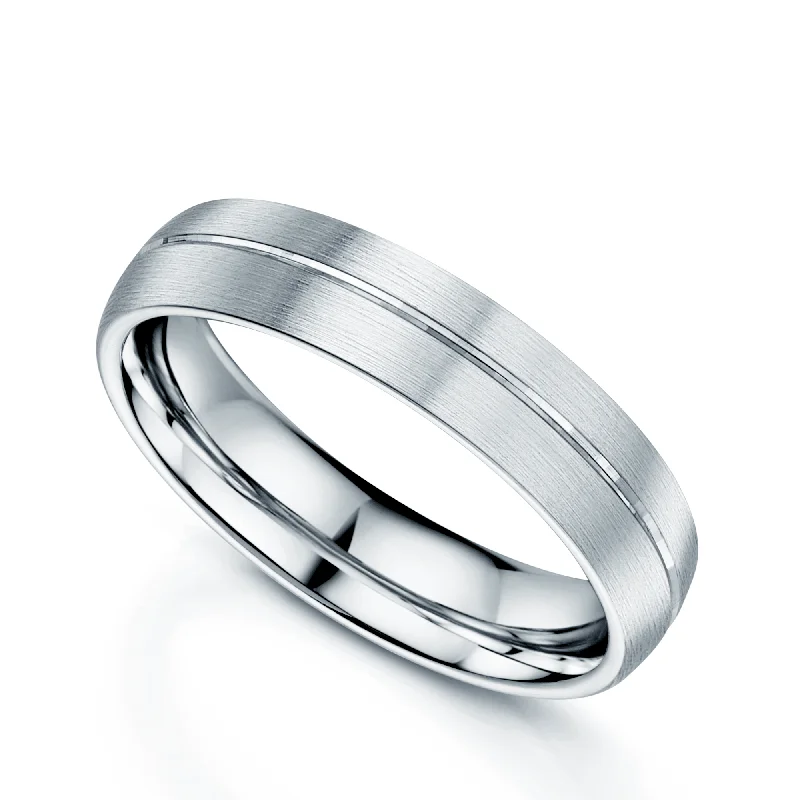 eco-friendly engagement rings-Platinum Matt Court Shape Wedding Ring With Polished Centre Line