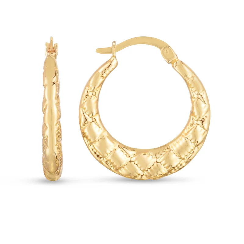 women's anniversary earrings-14K Puffed Checkerboard Hoops