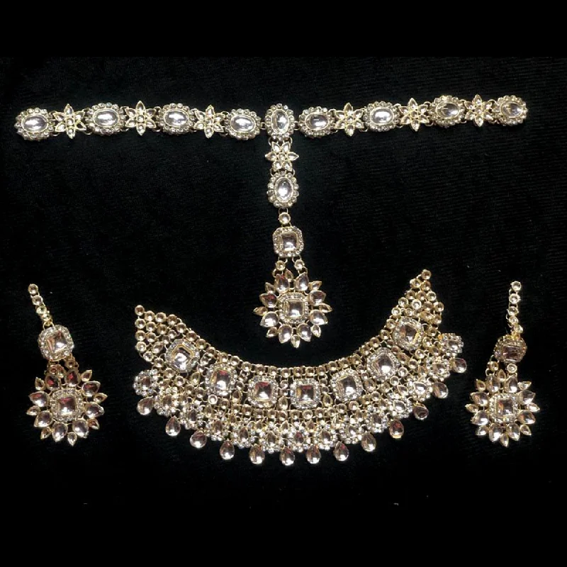 women's bridal crystal necklaces-Kumavat Jewels Gold Plated Kundan Choker Necklace Set