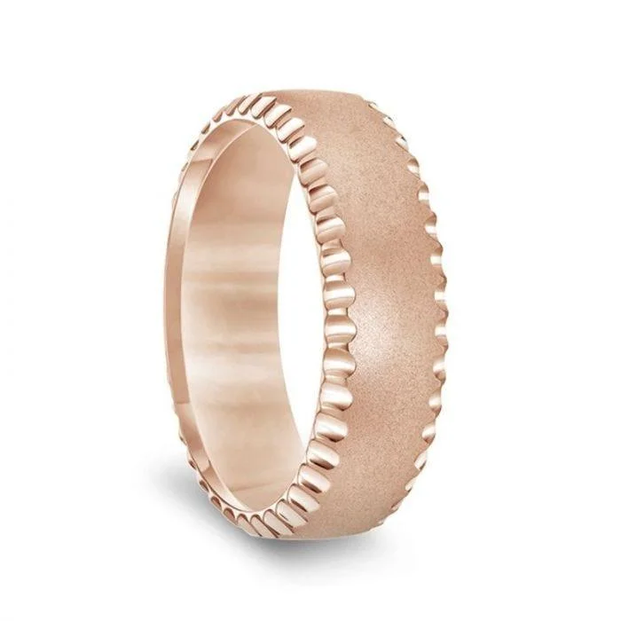 cushion engagement rings-14k Rose Gold Soft Sand Finished Men’s Wedding Ring with Polished Side Cuts - 7mm