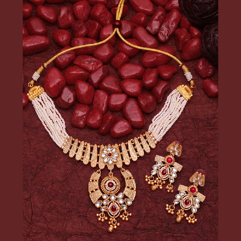 women's crystal necklaces-Asmitta Gold Plated  Kundan Necklace Set