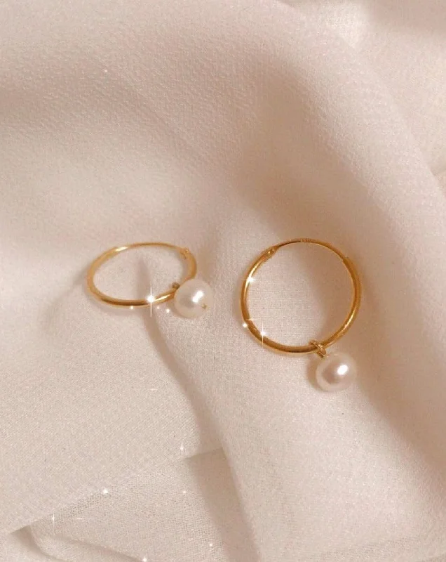 women's small hoop earrings-Adeline Pearl Hoops