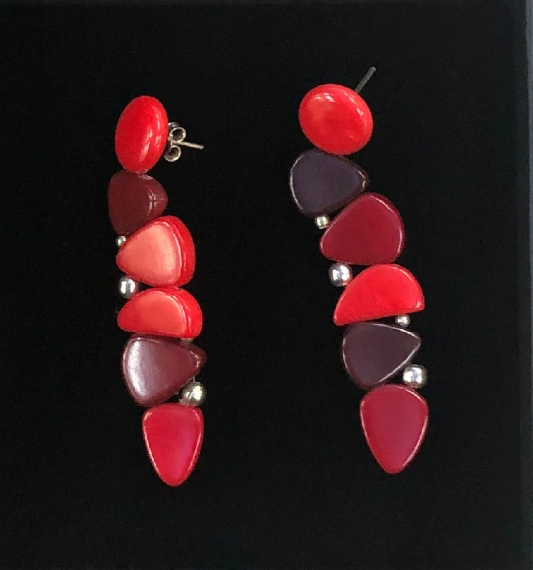 women's chandelier earrings-Tagua TROPICA Red Trio