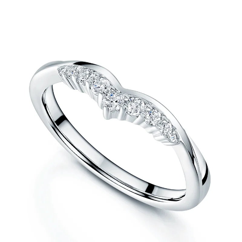 white gold engagement rings-Platinum V Shaped Diamond Set Wedding Ring