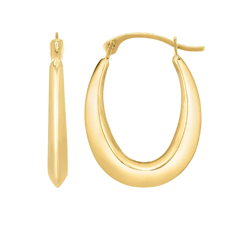 women's unique gemstone earrings-10K Gold Oval Light Weight Hoop