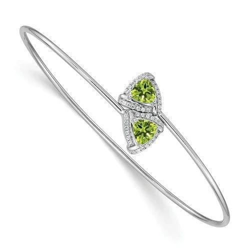 women's vintage-style bangles-14KT WHITE GOLD 1.12 CTW PERIDOT & .16 CTW DIAMOND FLEX BANGLE BRACELET