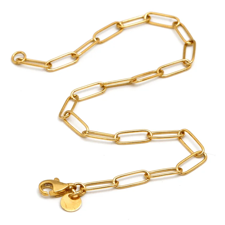 women's simple charm bracelets-Real Gold Sleek Paper Clip With Dangler Charm Bracelet 1955 BR1591