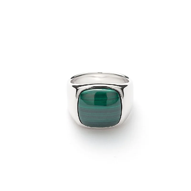 women's moissanite rings-Hope Signet Silver Ring w. Malachite