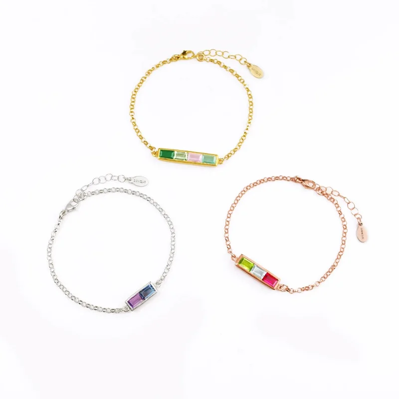 women's butterfly bracelets-Multi Birthstone Combination Bar Bracelet