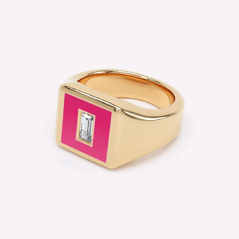 women's promise rings-Eternity Pink 14K Gold Signet Ring w. Lab-Grown Diamond