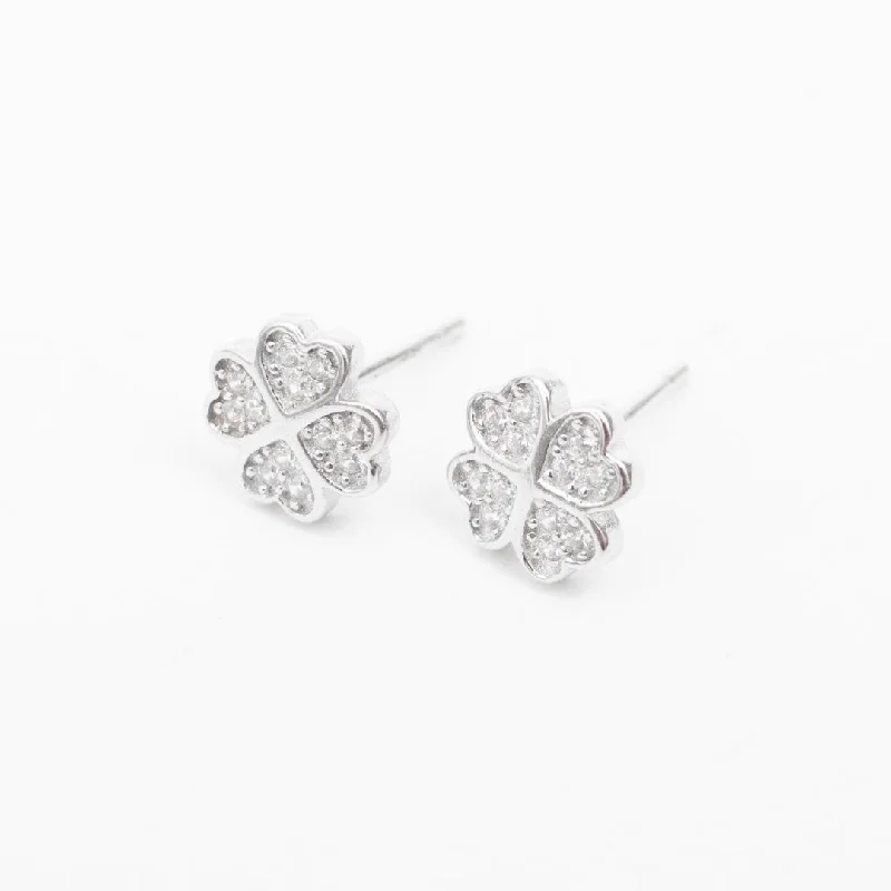 women's moon earrings-Silver Crystal Clover Studs