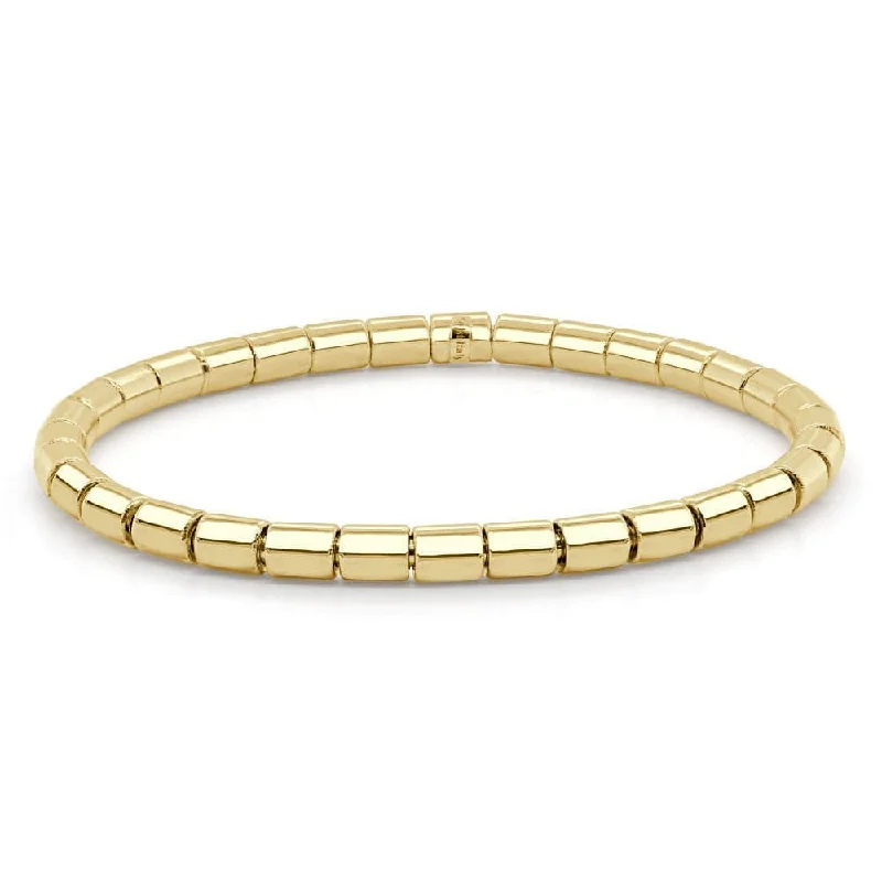 women's luxury crystal bracelets-14k Gold Solid Barrel Bead Stretch Bracelet - 4mm