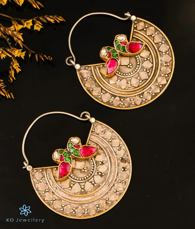 women's elegant earrings-The Dastoor Peacock Silver Hoops