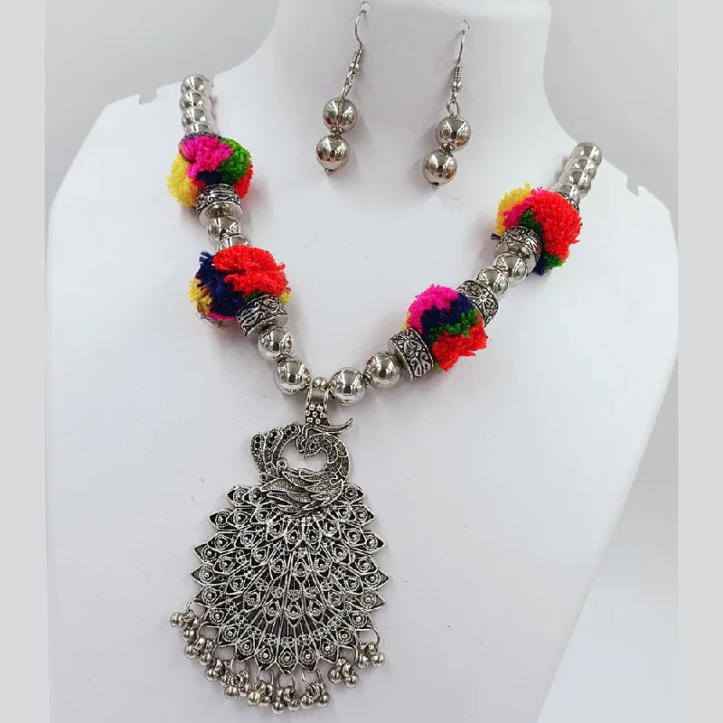 women's heart-shaped necklaces-Kavita Art Oxidised Plated Navratri Special Pom Pom Necklace Set