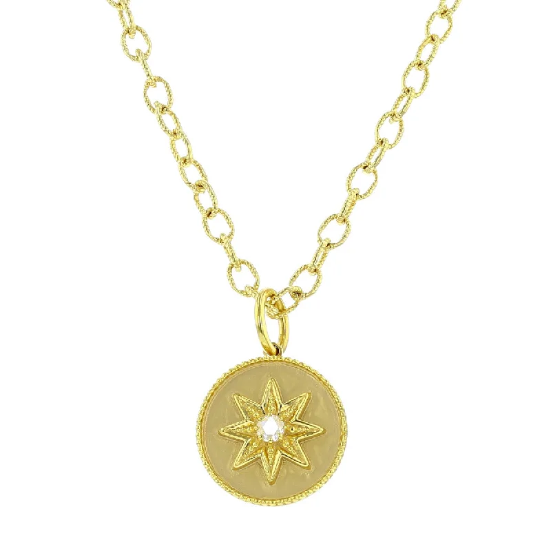 women's art deco necklaces-Compass Yellow Gold Charm Necklace