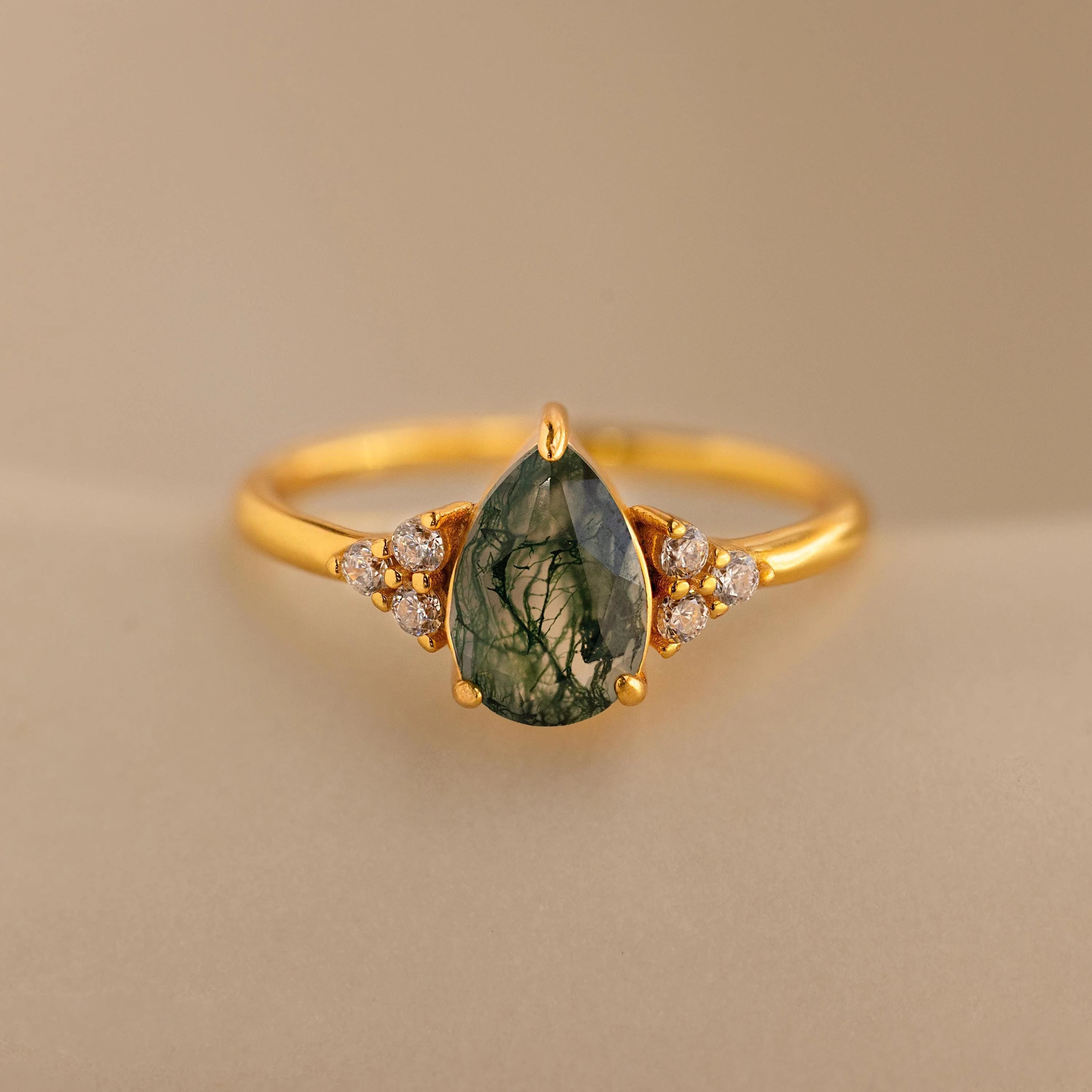 women's vintage diamond rings-Agate Teardrop Ring