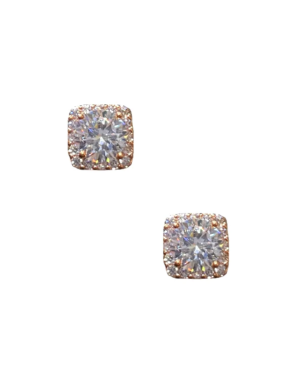 women's trendy drop earrings-Square Pave Studs - Rose Gold