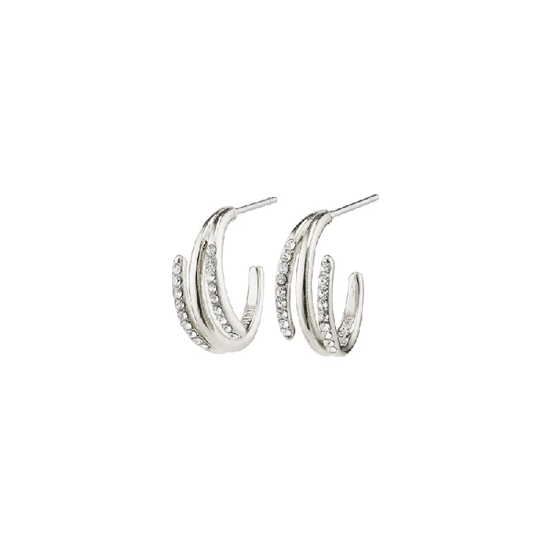 women's star earrings-Serenity Silver Plated Crystal Hoops