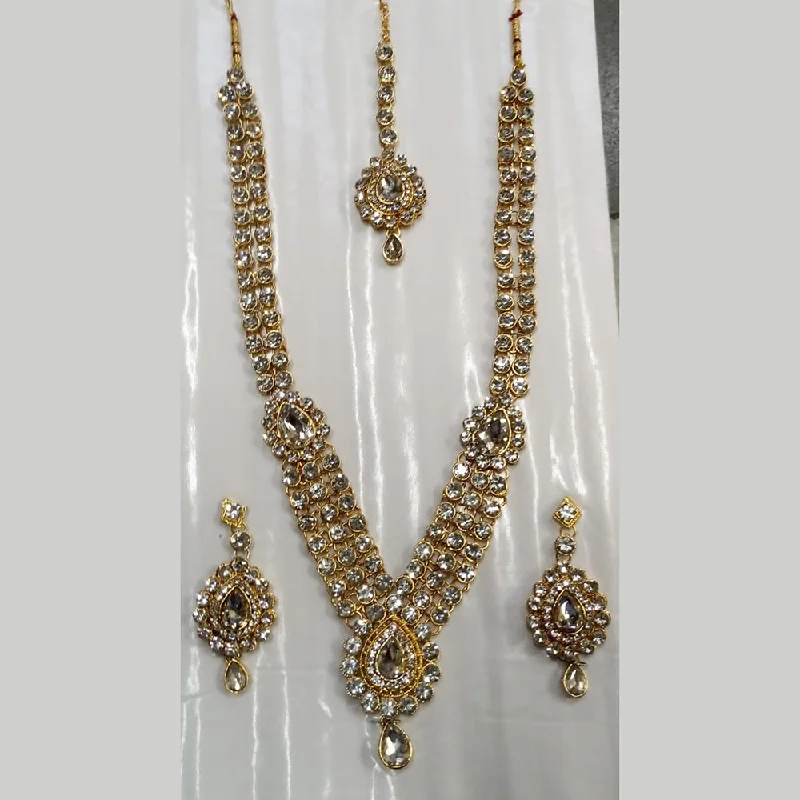 women's aquamarine necklaces-Kumavat Jewels Gold Plated Crystal Stone & Beads Long Necklace Set