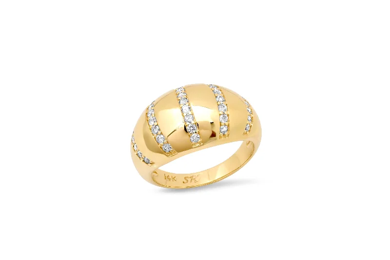 women's fashion rings-Diamond Stripe Domed Ring