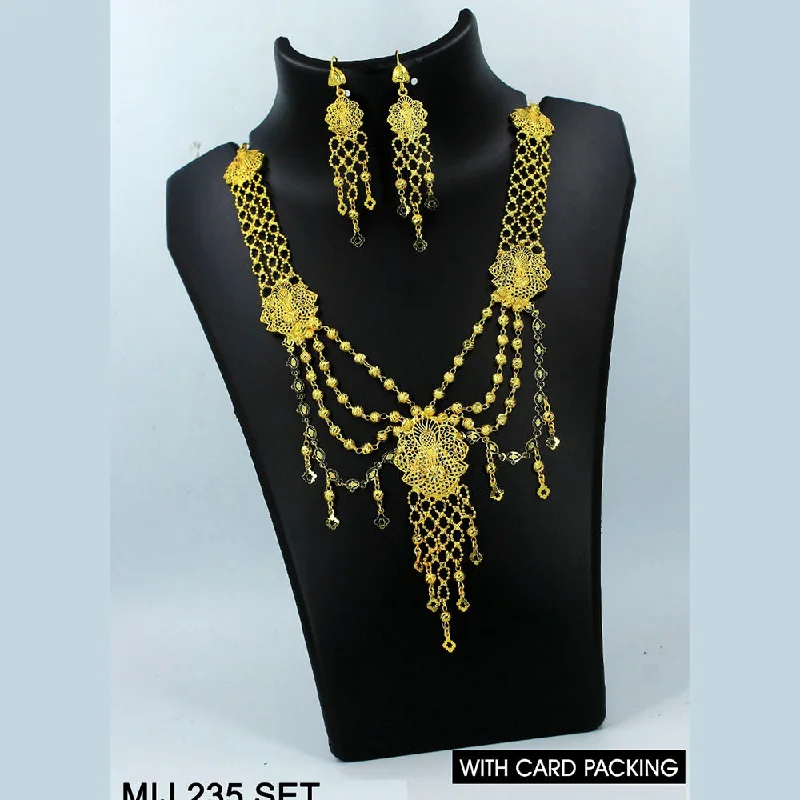 women's chunky statement necklaces-Mahavir Forming Gold Necklace Set   - MIJ Set 235