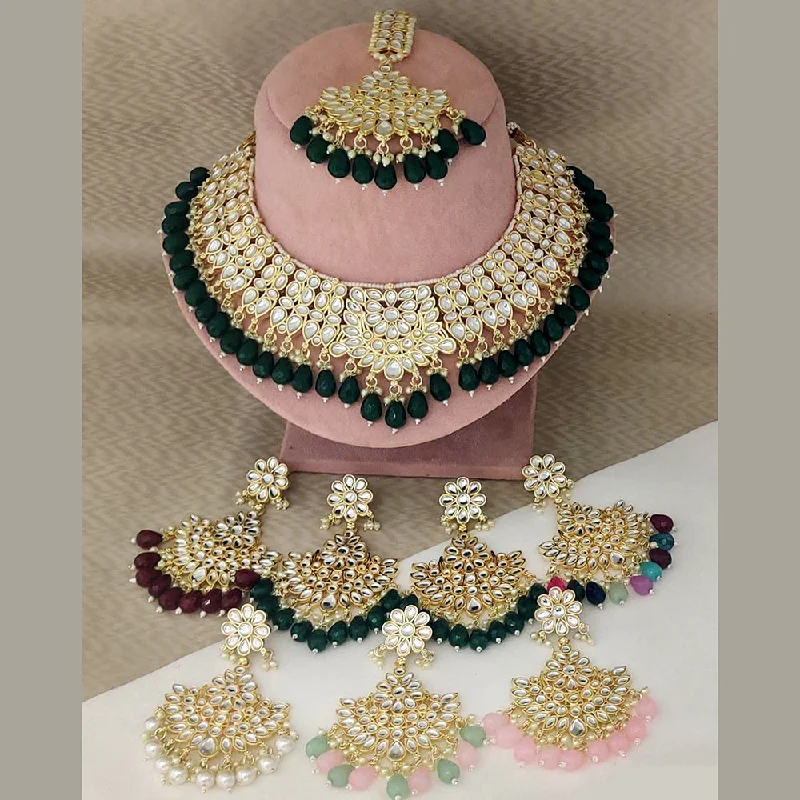 women's chunky necklaces-Rani Sati Jewels Gold Plated Kundan Choker Necklace Set